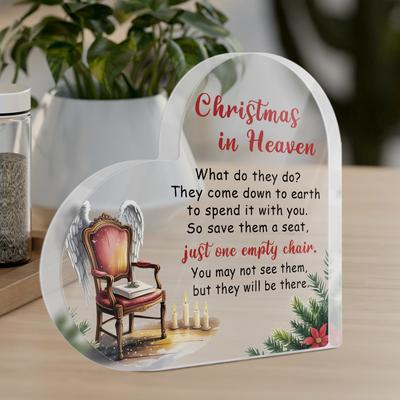 "Christmas In Heaven" Memorial Decoration with Angel & Throne Design, Angel-Themed Party Decorations, Clear Elegant Keepsake with Golden Chair & Can