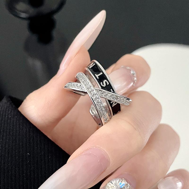 

Enamel Drip Oil Diamond Ring Niche High-End Light Luxury Personality Three-Layer Cross-Opening Ring Ring Adjustable opening