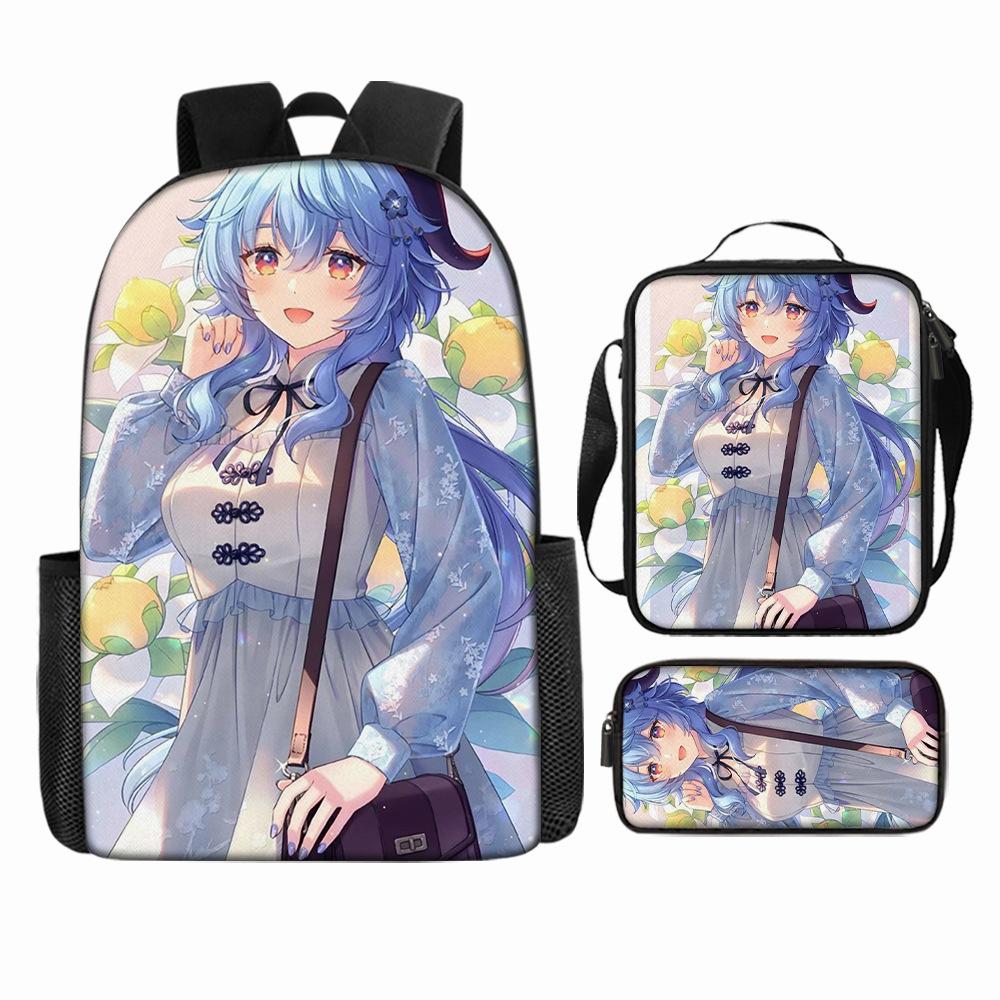 Luxury Popular Funny Novelty Genshin Impact 3D Printed 3pcs/Set Pupil School Bags Laptop Daypack Backpack Lunch Bag Pencil Case