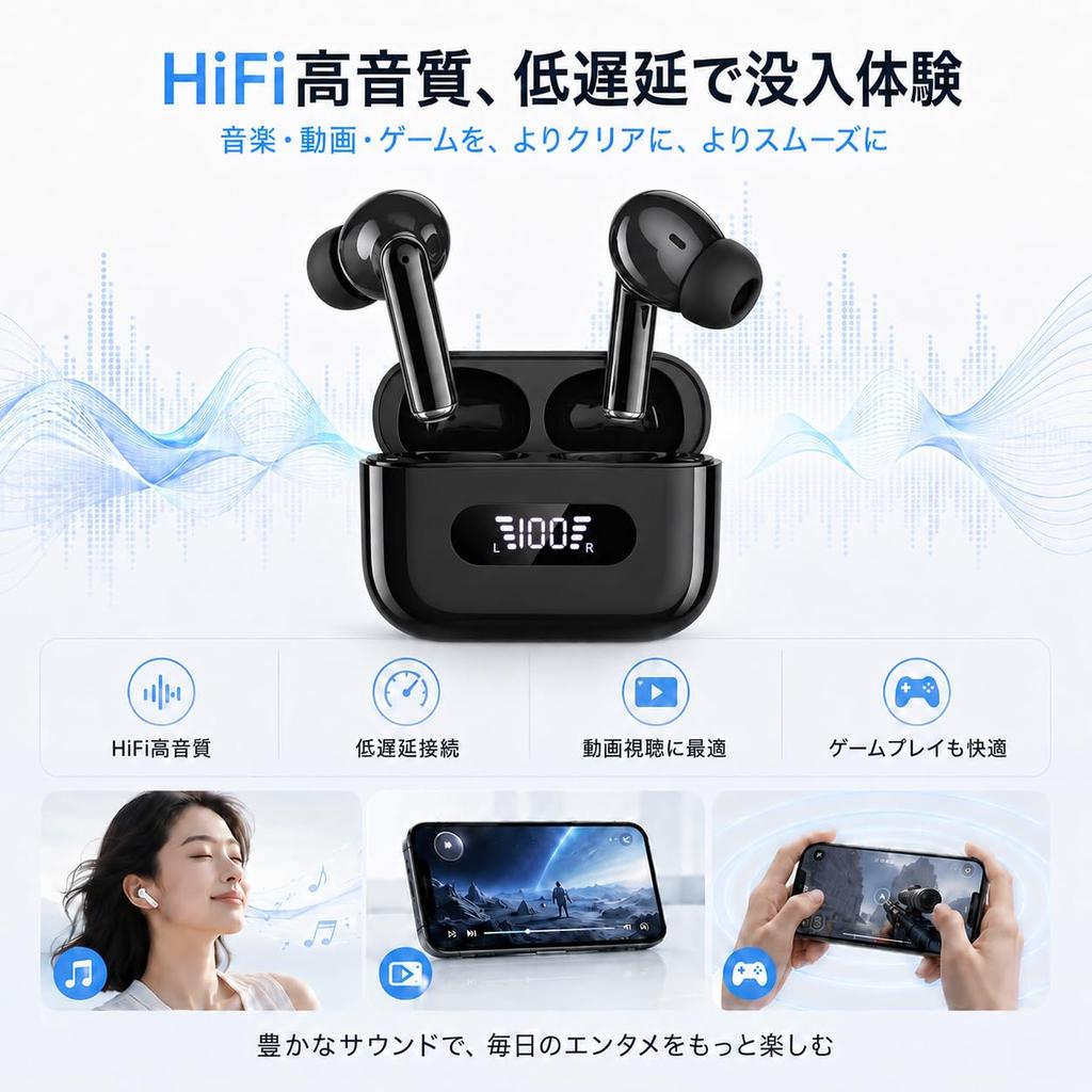 Bluetooth Wireless ENC IPX7 Up To 60 Hours Sound Low Latency Earphones, 6.0+EDR, Calling, Waterproof, Playback, In-Ear Type, Hi-Fi Quality,
