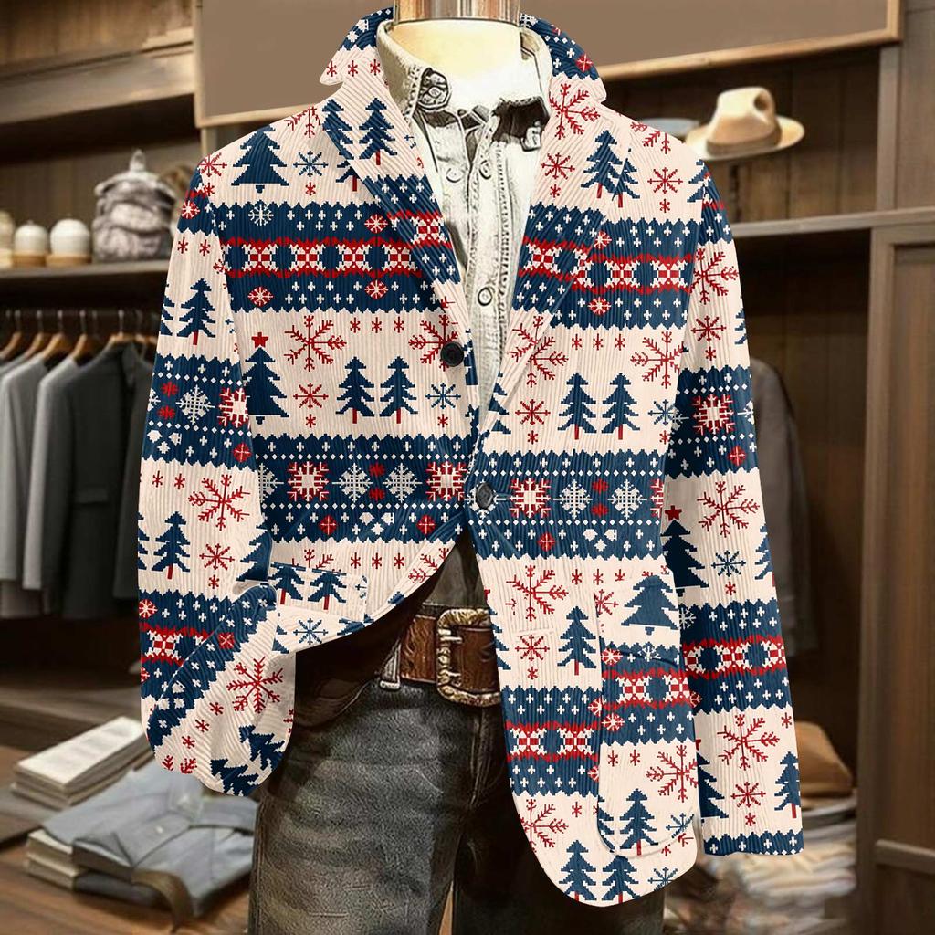 Herren Bedruckter Cord Warmes Taschen-Sakko Strickjacke Herren Freizeitanzug