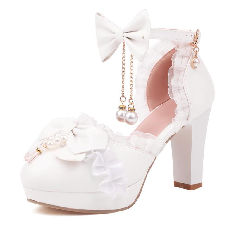 Original Lolita Japanese Fashion High-heeled Princess Shoes Sweet Bow Word with Bag Head Large Size Women's Sandals