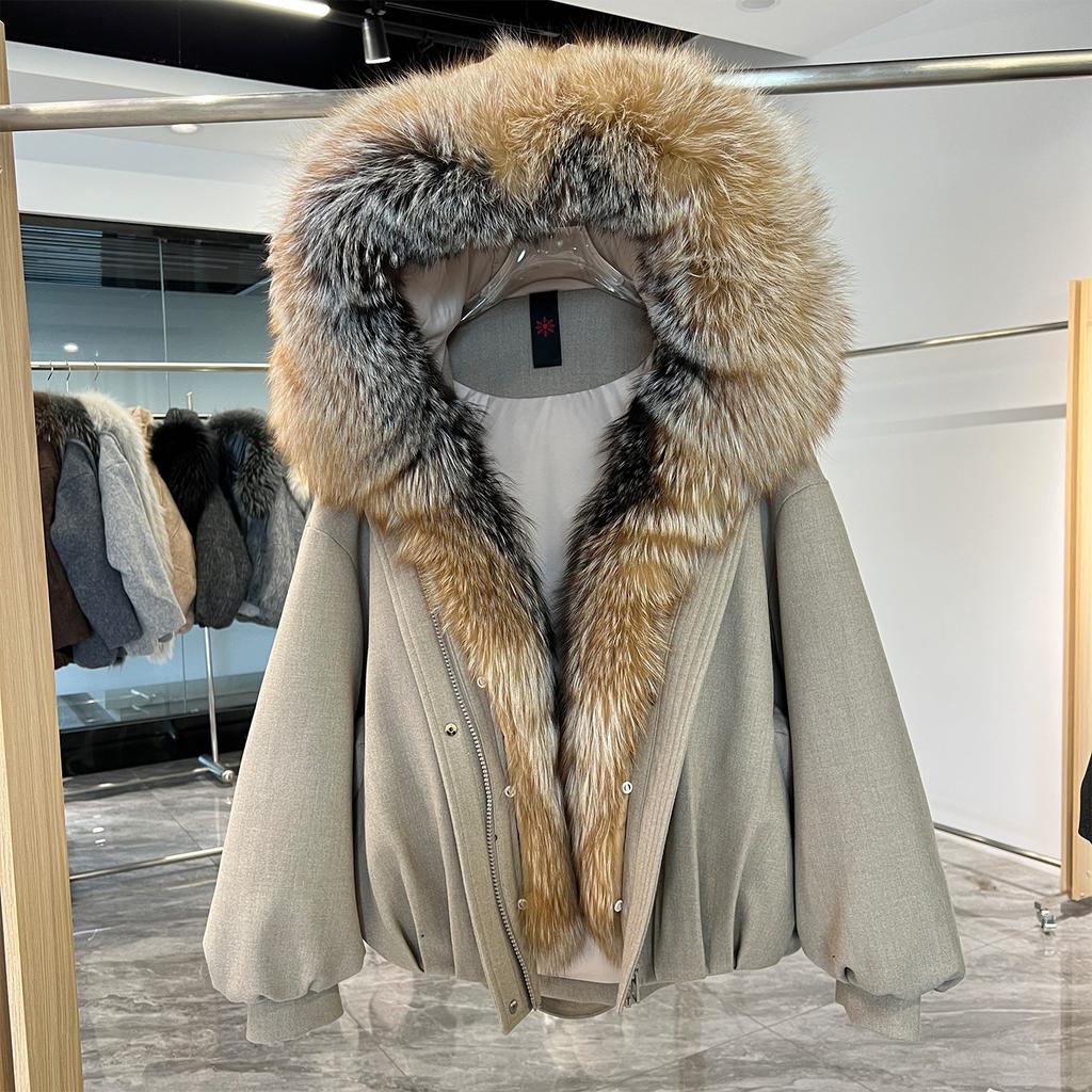 Winter new luxury natural fox fur big fur collar down jacket women's short loose goose down jacket tide