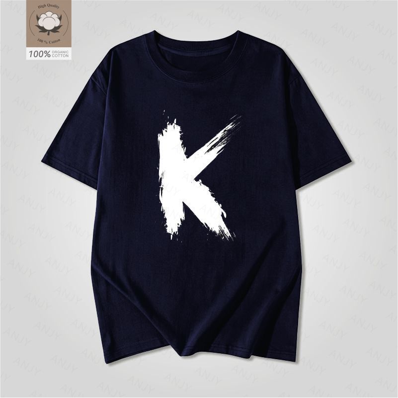 Artistic Letter K Printed White Short Sleeved Unisexs And Unisexs American Street Loose Pure Cotton Personalized Simple Tshirt