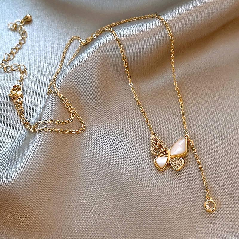 Real gold electroplated zircon Fritillary butterfly necklace temperament collarbone chain design versatile item decoration