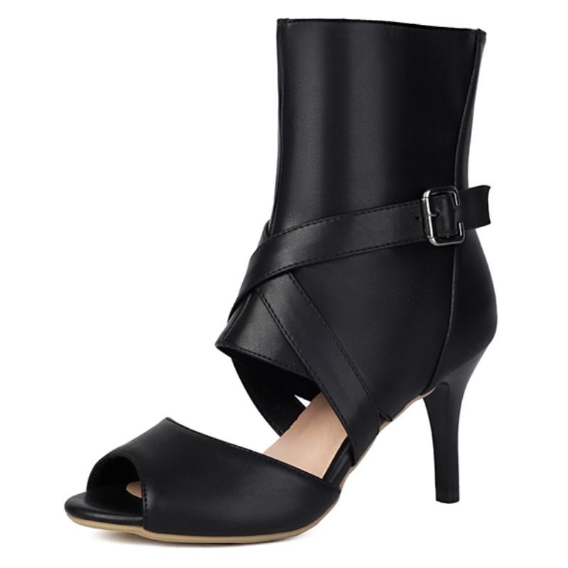 

Женские ботильоны 2025 Весна Лето Танцевальная обувь Открытый носок Черный Белый Мода Высокий каблук Короткие ботинки Женская вечеринка Джазовая обувь 39 чёрный