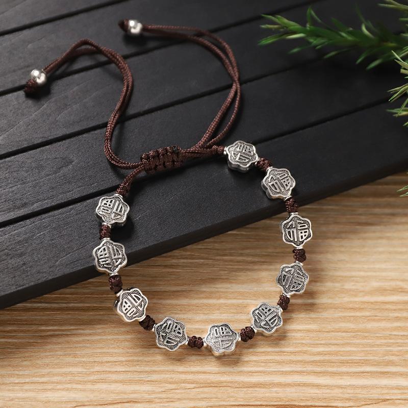 Handwoven bracelet retro silver copper coin small fish bracelet niche hand rope accessories women