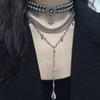 Gray Pearl Teardrop Layered Tassel Necklace - Unique, Trendy Women's Fashion Design
