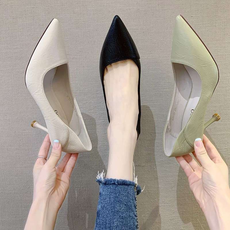 2025 Spring New Black Pointed Shallow Mouth Single Shoes Women's Professional Work Work Stiletto High Heels