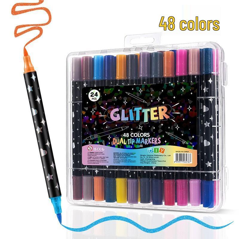 Doppelfarbiger Glitzerstift: Doppelspitziger, kräftiger, weicher Spitze, perlglänzender Aquarellstift für Schüler