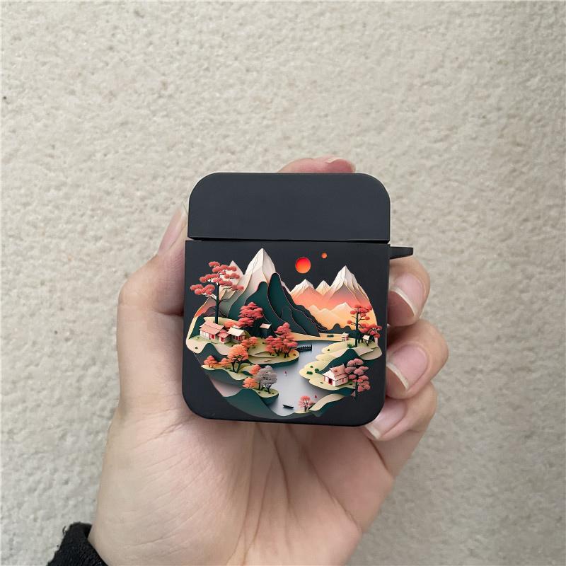 Paper Cute Creative Mountain Print Earphone Case for Airpods 1 2 3 Pro Wireless Headphone Cover for Air Pods Pro2 Accessories