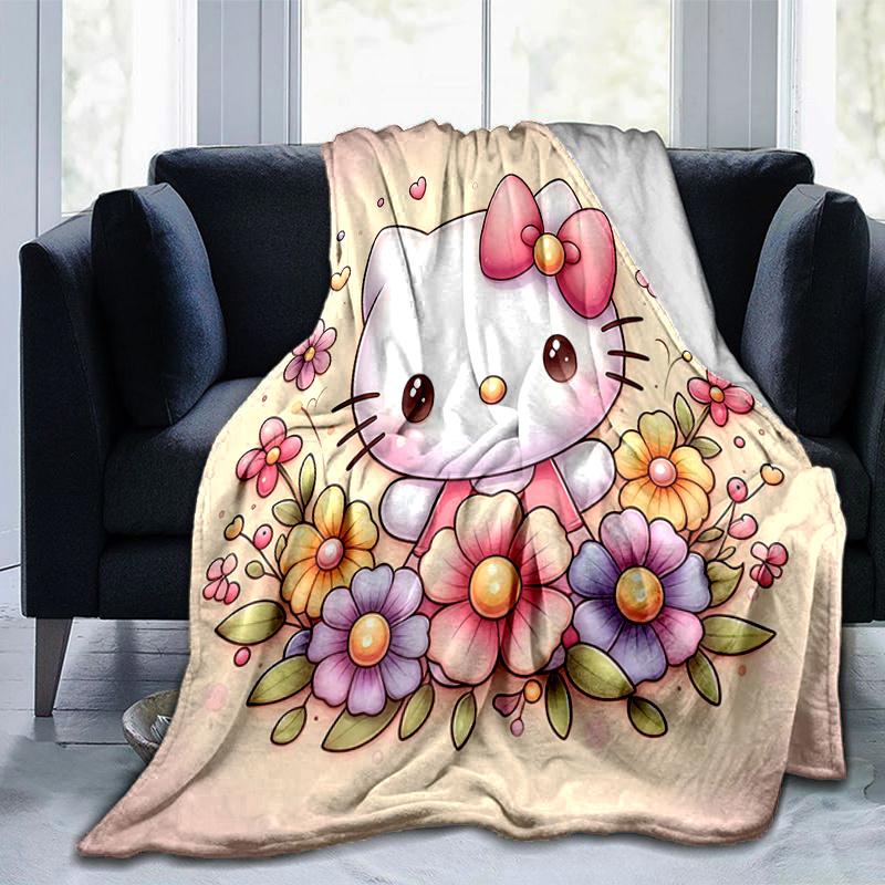 1pc Hello Kitty in a Garden of Flowers Blanket, Soft Throw for Home Decor, Perfect Gift for All Seasons, Living Room, Travel, Camping, Car Blankets, B