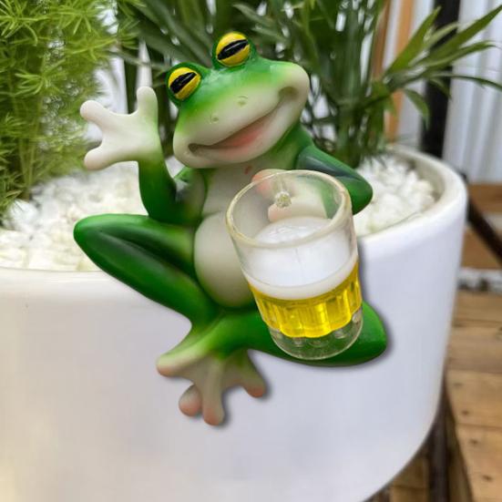 Miniature Frog Figurine Garden Drinking Frog Statue Planter Hugger Resin