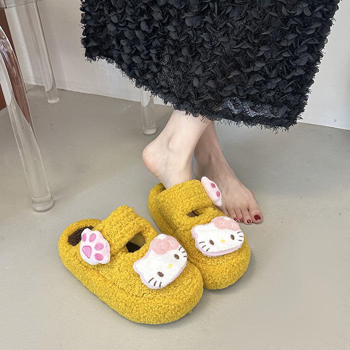 Mode mignon dessin animé sac Velcro tête pantoufles moelleuses pour femmes 2025 automne et hiver nouveau maison semelle épaisse intérieur coton serpillière