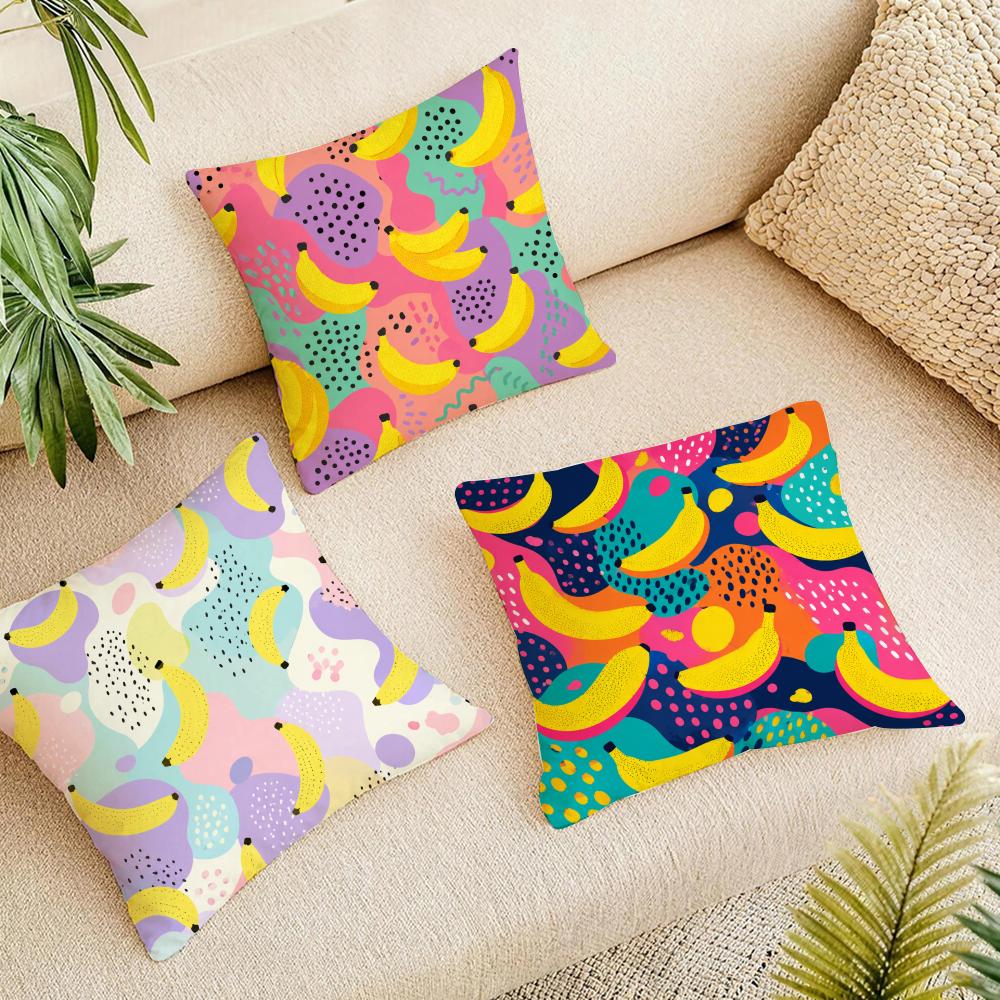 Banana Pop Art Cushion Cover Natural Linen Organic Fabric Double-Sided Printing Breathable For Home Decor
