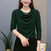 One-Piece 2025 Autumn Pile Collar Mesh Long-Sleeve Women's T-Shirt