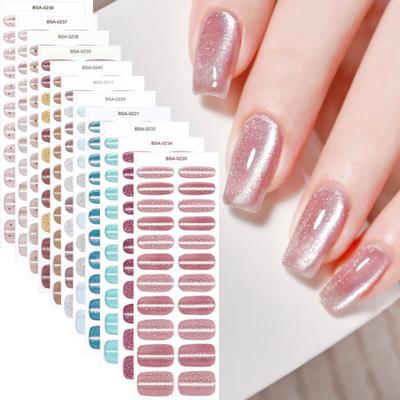 Bandes de Vernis à Ongles Pailletées avec Lime Faciles à Appliquer Retirer Auto-adhésives pour Ongles Entiers Femme