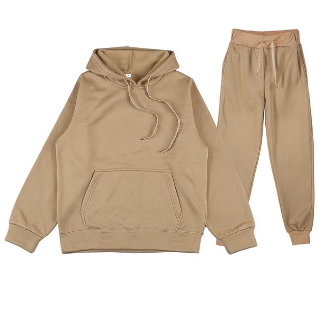 Erkek Kadın Düz Renk Kapşonlu Set Uzun Kollu Kapşonlu Kazak ve Pantolon Koşu Seti Rahat Kış Sıcak Hoodies Eşofman Spor