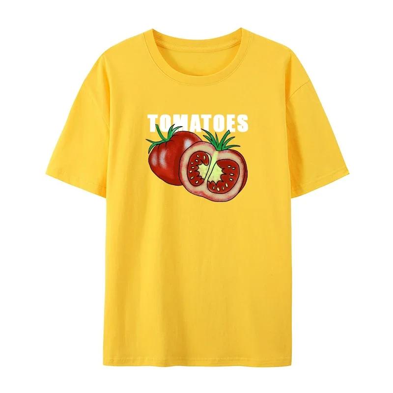 Summer Fashion Tomato Retro Men's English Letters 100% Cotton Round Neck High Quality Casual Fitness Street European T-Shirt