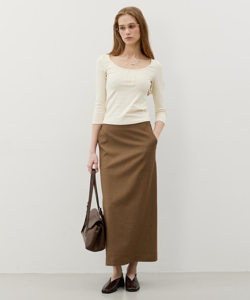 CITYBREEZE Cashmere Ball-Line Long Skirt_Brown