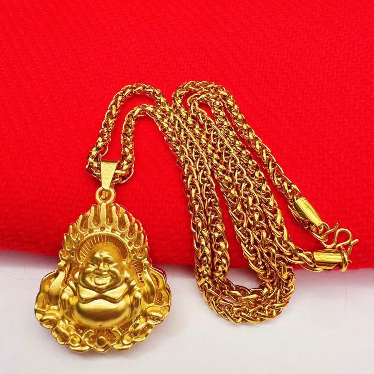 2026 Ethnic Style 18K Gold Plated Dragon & Guanyin Buddha Pendant Necklace for Men