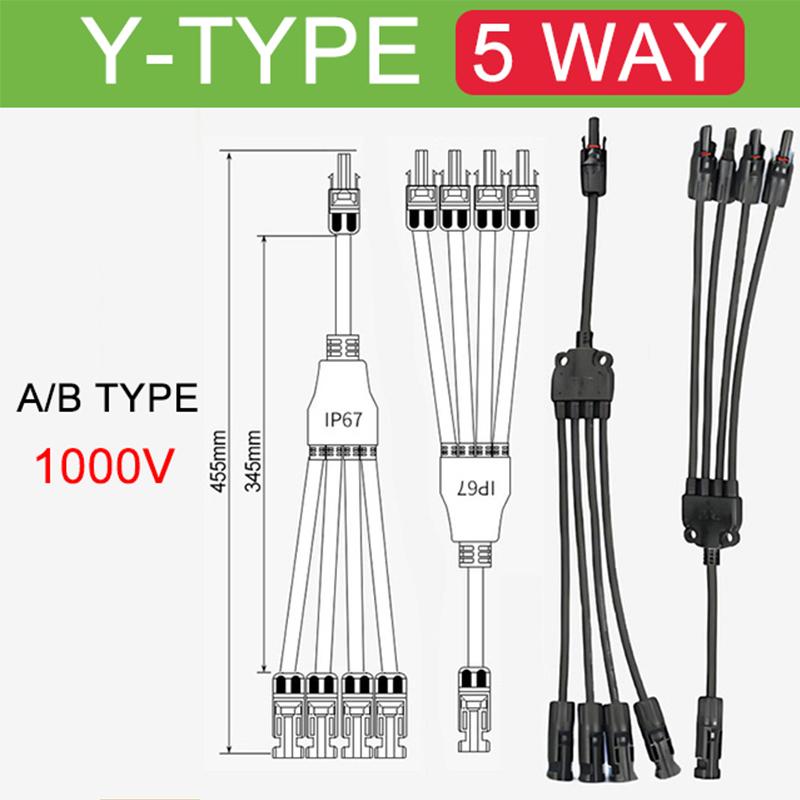 1/5/20/100 Sets Photovoltaic Solar Connector 1000V 30A Male Female 3-Way 4-Way 5-Way Plug DC PV Y Type 1 To 2/3/4 Adapter