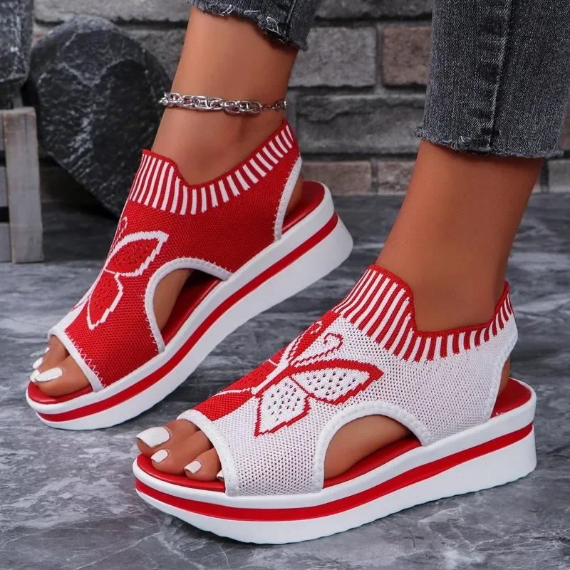 Fashion New Women's Shoes Summer Roman Flat Sandals Mesh Casual Wedge Low Heels Beach Platform Shoe Sports Comfort