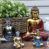 Buddha Statue Hand-Painted Red and Gold Resin Medium