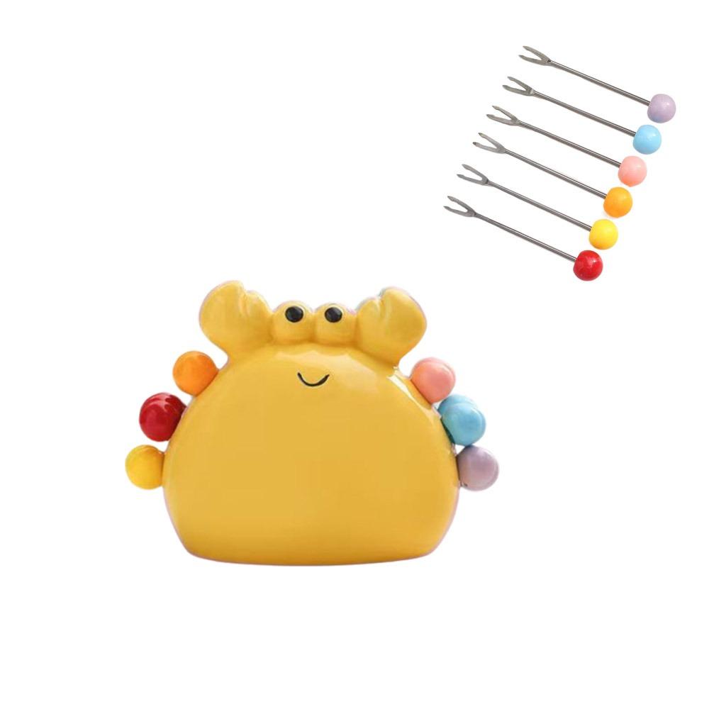 

Cute Dessert Forks Colorful Fruit Cake Sausage Fork Durable Crab Fruit Fork Table Ornaments жёлтый