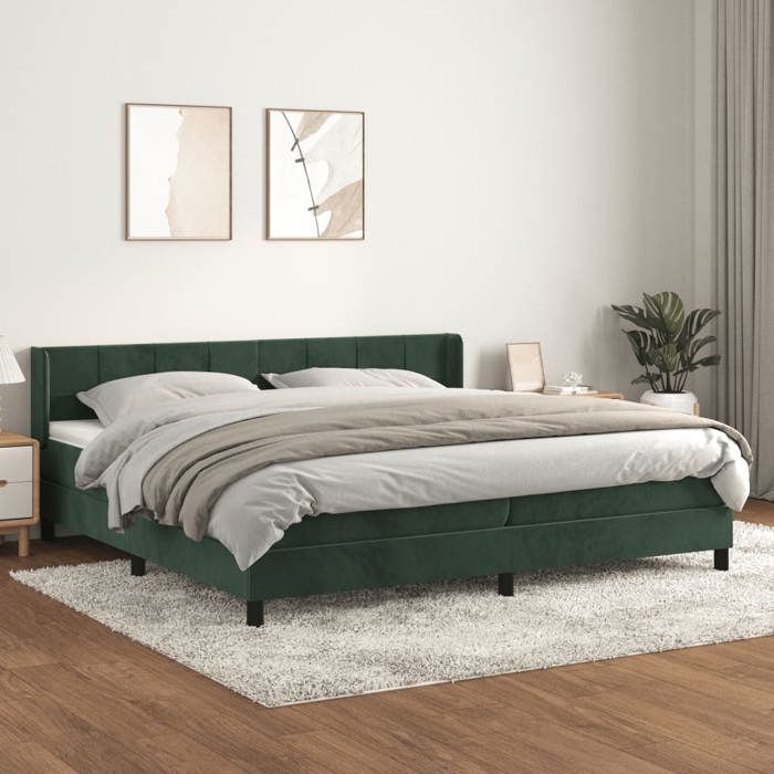 3130982 vidaXL Lit à sommier tapissier et matelas Vert foncé 200x200cm Velours