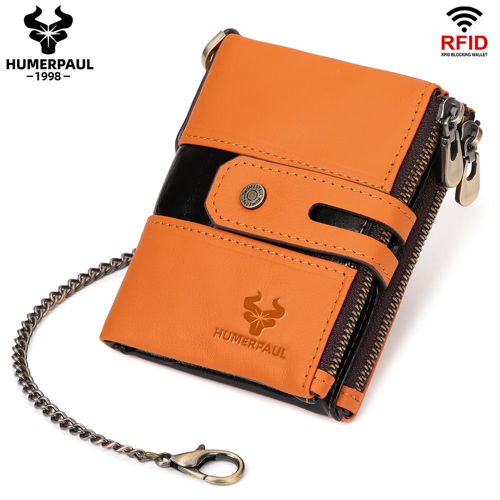 Hummer Paul Men s Genuine Leather Retro Wallet with RFID and Double Zipper