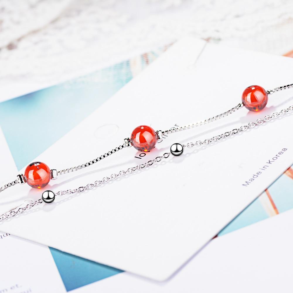 Bracciale in Argento Sterling 925 Moda Pietra Granato Rosso Doppio Strato Perline Catena Collegata Per Donne Bracciale Ciondolo Gioiello Regalo