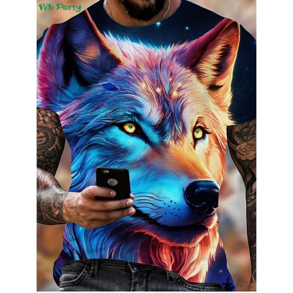 Modisches 3D Wolf Grafik T-Shirt Sommer Outdoor Herren Kurzarmshirt Neuer Trend Rundhals Herren Oberteile Übergroße Herrenbekleidung