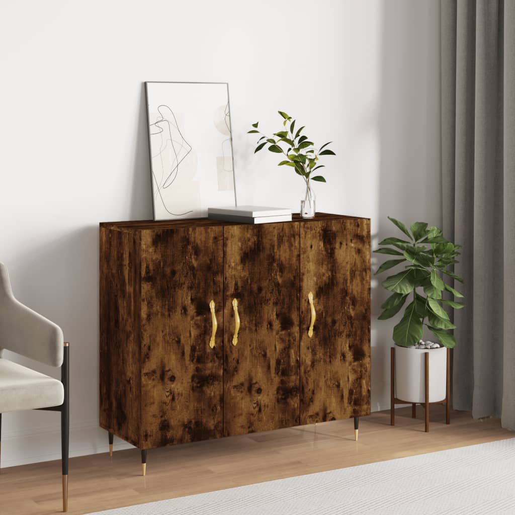 Sideboard Smoked Oak 90 X 34 X 80 Cm Wood Based Material