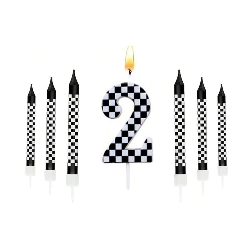 7Pcs Birthday Candles Set,Cake Numeral Candles,Racing Cars Themed Birthday Candles for Cake Candle Checkered Decoration