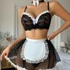 European and American New Sexy Lace Maid Uniform Split Sex Underwear Set
