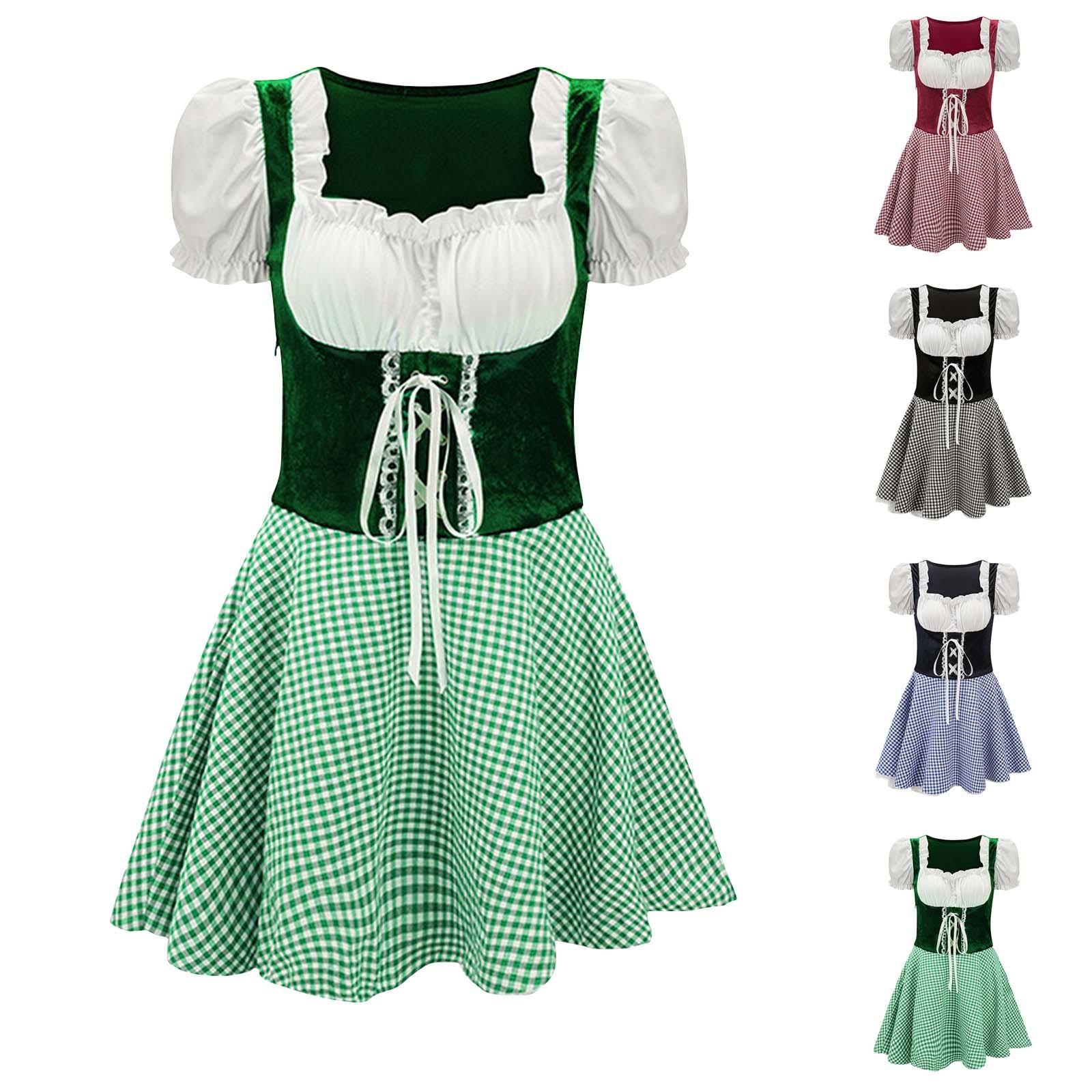 

Beer Festival Costume Bavarian Women s Performance Costume Floral Print Square Neck Dress L червоний