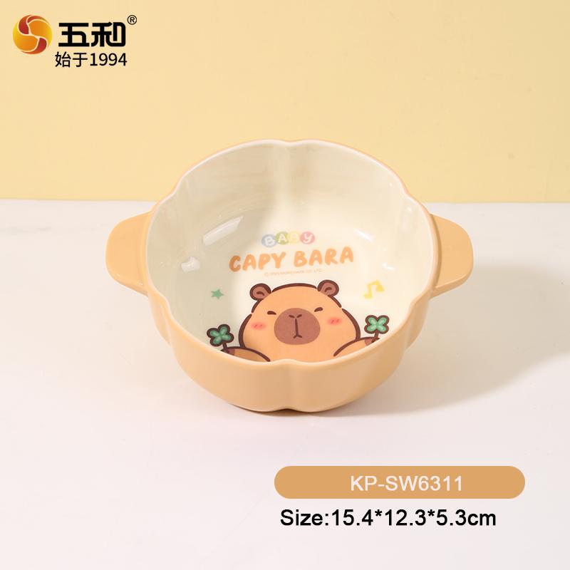 For Capybara Kawaii Tableware Cartoon Children's Dinner Plate Spoons Water Cup Anti-Fall Heat-Proof Dinnerware Food Grade Plate