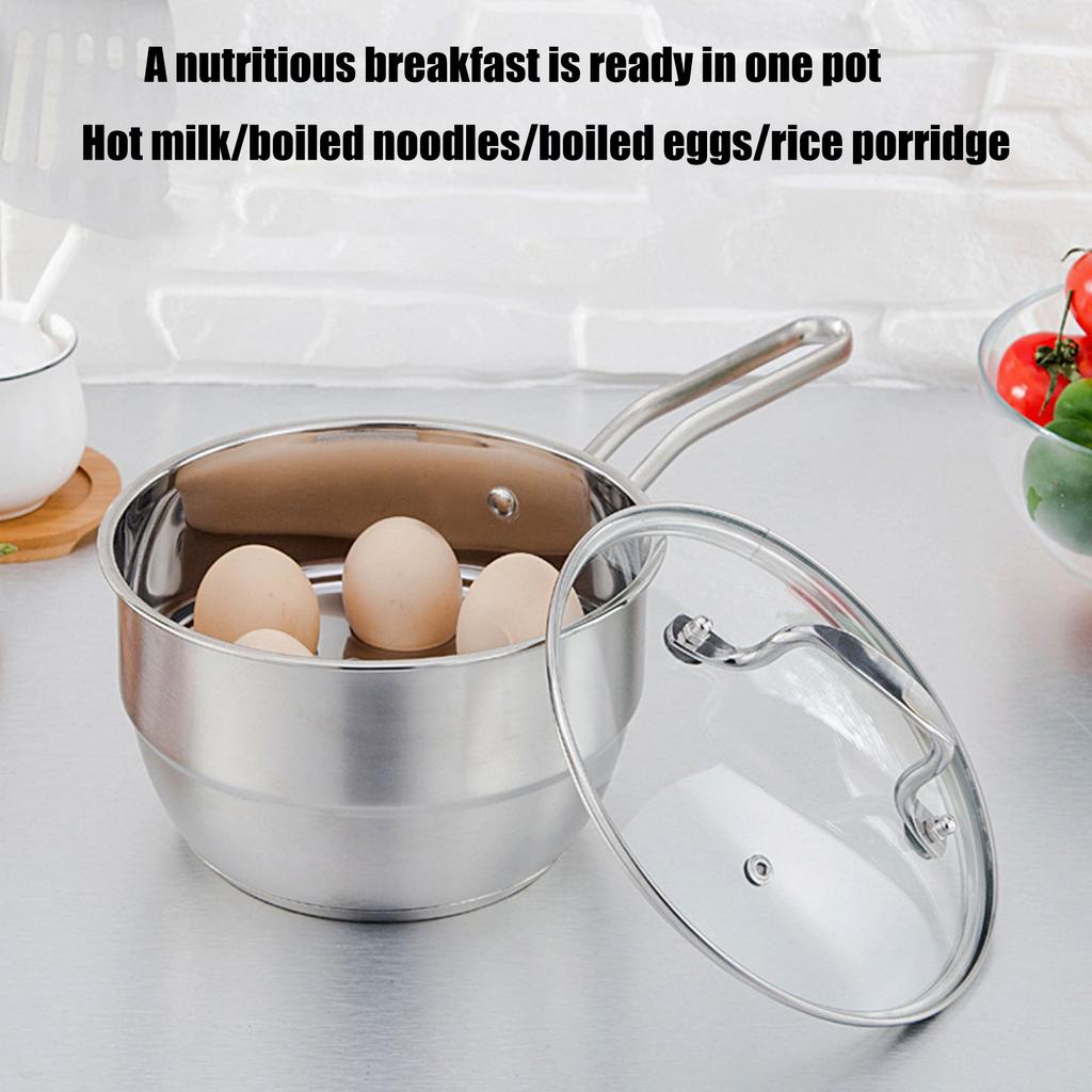 2 Layer Stainless Steel Milk Pot With Handle and Glass Lid Multipurpose Saucepan For Simultaneous Steaming And Boiling