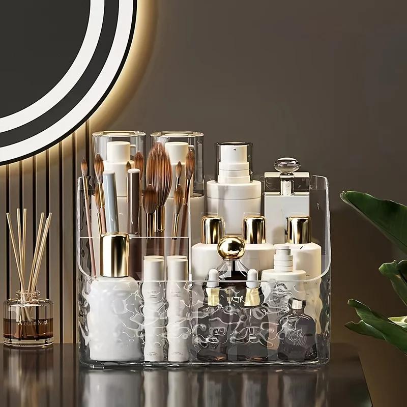 Acryl Kosmetik-Aufbewahrungs-Organizer mit 4 Fächern, Transparenter Halter für Make-up und Hautpflegeprodukte, Schreibtisch-Schreibwarenbox