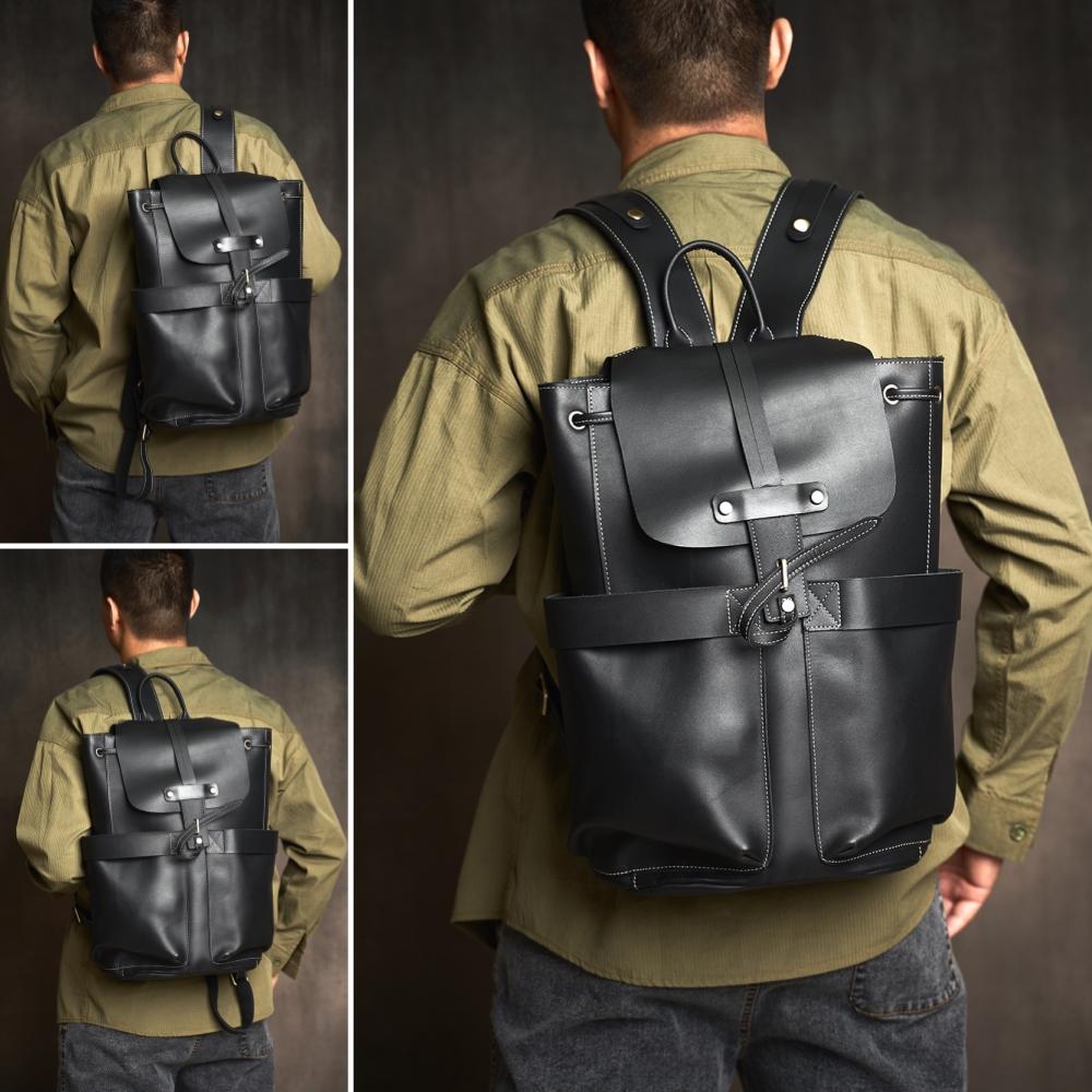 

Кожаный мужской рюкзак из натуральной яловой кожи, большая вместительная дорожная сумка, уличная школьная сумка, деловая компьютерная сумка для 16-дюймового ноутбука