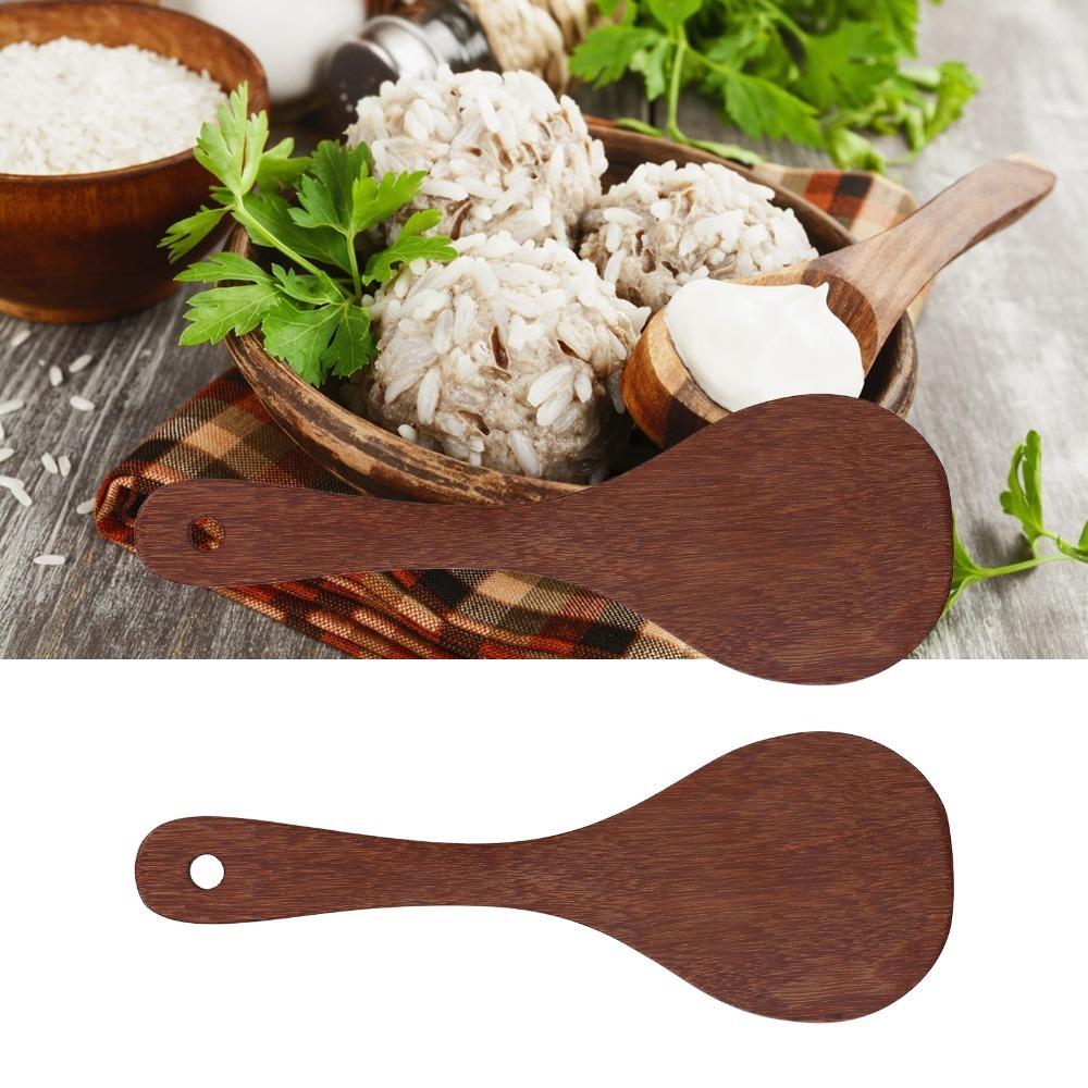 2 Pcs Solid Wood Cooking Spatula Long Handle Kitchen Scoop Cooking Utensil  Stir-frying Round Spatula