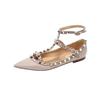 New V Home Rivet Pointed Flat Shoes Light Mouth Straps Willow Nude Patent Leather Soft Bottom Light Mouth Single Shoes Women