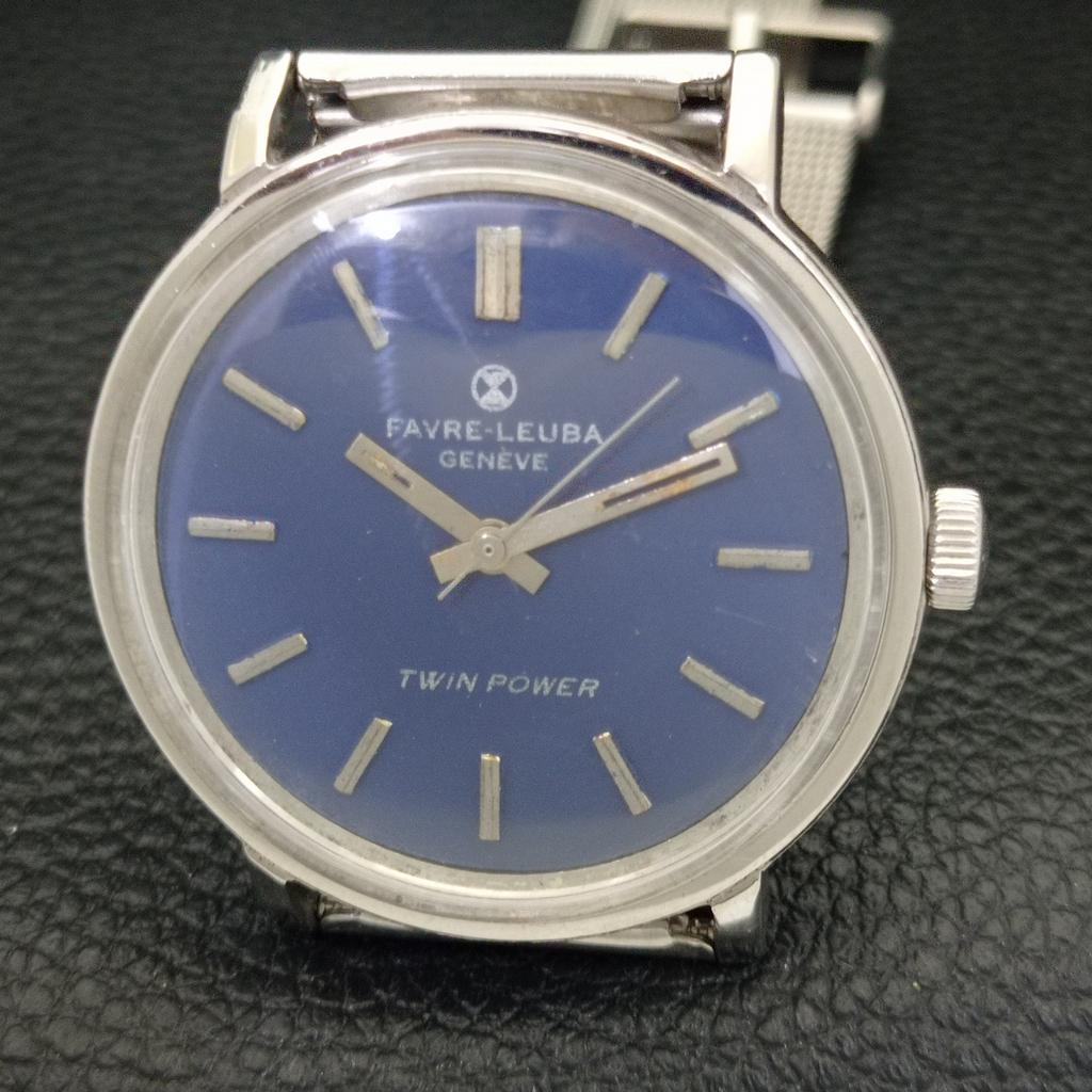 VINTAGE FAVRE LEUBA TWIN POWER 253 HAND-WINDING SWISS MENS BLUE WATCH a702051-5 R208-a702051