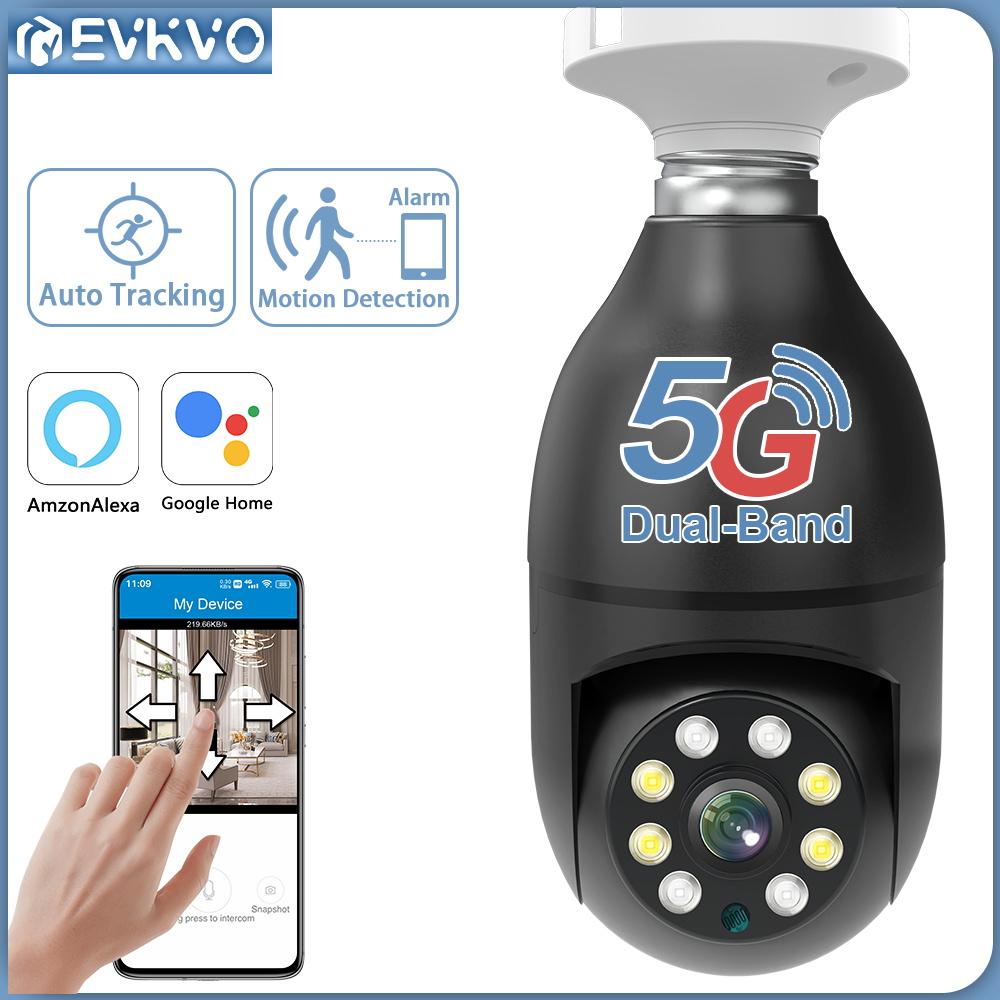 

EVKVO 5MP 2,4/5G WIFI E27 Лампа Беспроводная IP-камера наблюдения Securtiy PTZ Обнаружение движения CCTV Работает на Alexa и Google Home