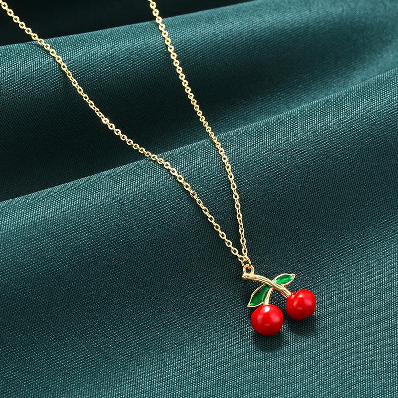 Fruit Cherry Cherry Pendant Necklace Femininity Sweet Oil Dripping Collarbone Chain Vl635