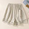 Casual Solid Linen Lace Floral Summer Short Pants Loose Elastic Waist Boho Beach Wear Shorts Women Bottom