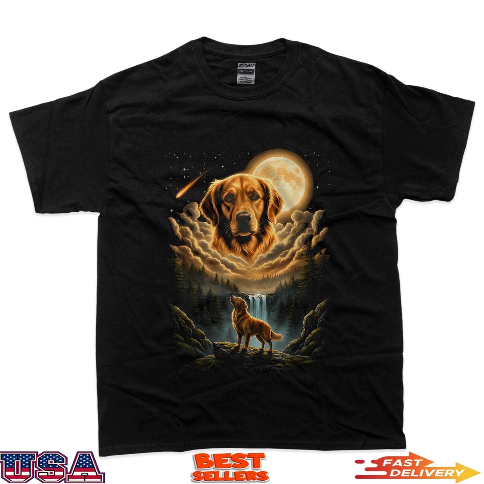 Golden Retriever Howling to The Moon Funny Dog Vintage 90s T-Shirt XL