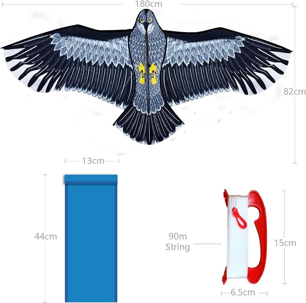 Schwarzer Adler Drachen, Adler Stil, Schwarzer Drachen für Erwachsene und Jugendliche, Ideal für Anfänger, Einfach zu montieren und zu bedienen, Inklusive Aufbewahrungstasche, Perfekt für