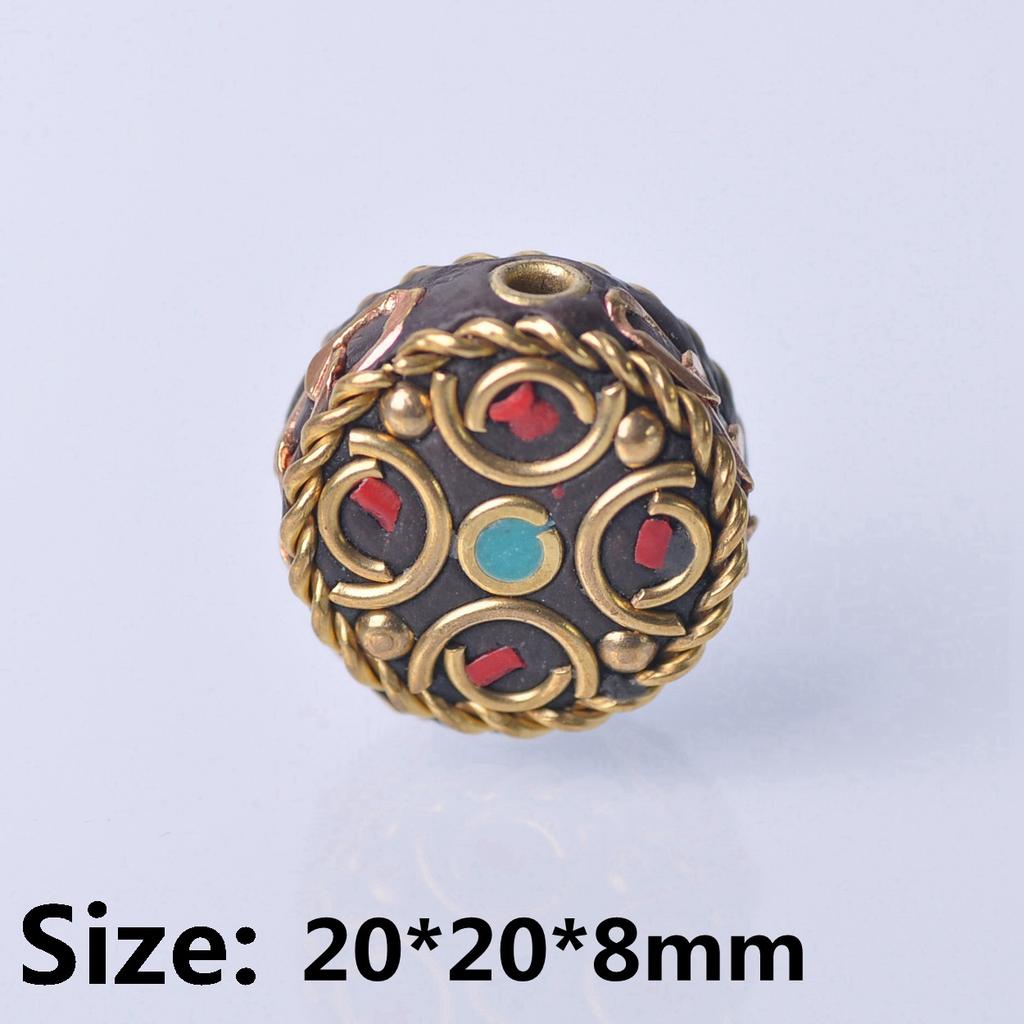 Handmade Nepalese Buddhist Tibetan Brass Metal & Clay Loose Craft Beads for Necklace Jewelry Making DIY